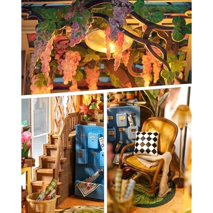 DIY BOOK NOOK KIT WOODEN 3D PUZZLE BOOKENDS 9.5" GARDEN HOUSE MINIATURE KIT WITH LED BOOKSHELF DECOR ARTS AND CRAFTS FOR ADULTS FAMILY PROJECT HOBBY CREATIVE GIFTS FOR GIRLS BOYS CHRISTMAS - Image 3